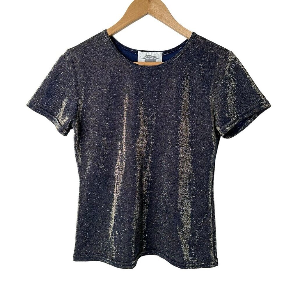 Vtg EC Designs Top Women's Small Disco Mesh Sheer Glitter Metallic Club Y2K